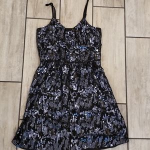 Express Metallic Cocktail Dress Blue Silver Holiday Shimmer Sparkle Y2K EUC